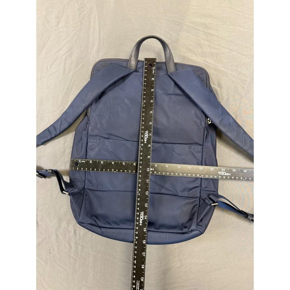 Tumi Voyageur Navy Blue Nylon Backpack Silver Hardware Travel Laptop Bag 16x12x5